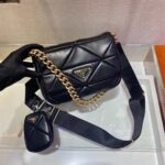 Prada Women Padded Leather Shoulder Bag Triangle-Stitched Padding-Black – Image 6