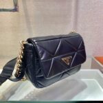 Prada Women Padded Leather Shoulder Bag Triangle-Stitched Padding-Black – Image 3