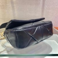 Prada Women Padded Leather Shoulder Bag Triangle-Stitched Padding-Black
