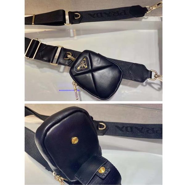 Prada Women Padded Leather Shoulder Bag Triangle-Stitched Padding-Black (7)
