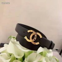 Chanel Women Calfskin & Gold-Tone Metal Black Belt