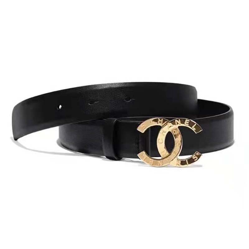 Chanel Calfskin & Gold-Tone Metal Black Belt in 2023