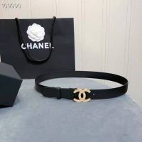 Chanel Women Calfskin & Gold-Tone Metal Black Belt