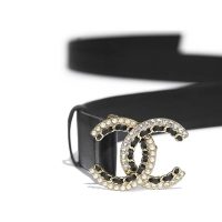 Chanel Women Calfskin Gold-Tone Metal Glass Pearls & Strass Belt Black