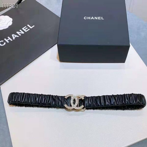 Chanel Women Calfskin Gold-Tone Metal Glass Pearls & Strass Black Belt (4)
