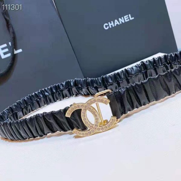 Chanel Women Calfskin Gold-Tone Metal Glass Pearls & Strass Black Belt (7)