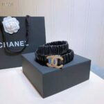 Chanel Women Calfskin Gold-Tone Metal Glass Pearls & Strass Black Belt – Image 6