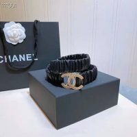 Chanel Women Calfskin Gold-Tone Metal Glass Pearls & Strass Black Belt