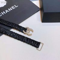 Chanel Women Calfskin Gold-Tone Metal Glass Pearls & Strass Black Belt
