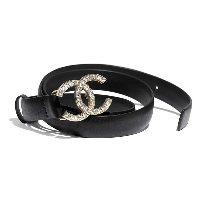 Chanel Women Calfskin Gold-Tone Metal & Strass Belt - LULUX