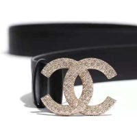 Chanel Women Calfskin Gold-Tone Metal & Strass Belt Black