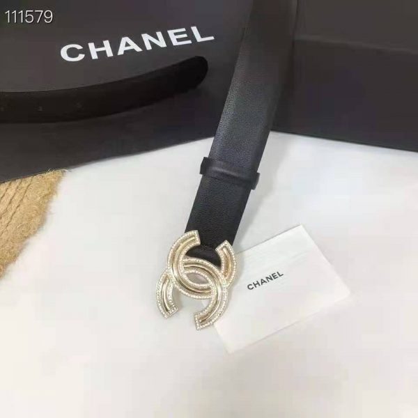 Chanel Women Calfskin Gold-Tone Metal & Strass Belt-Black (6)