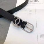Chanel Women Calfskin & Silver-Tone Metal & Strass Black Belt - immagine 4