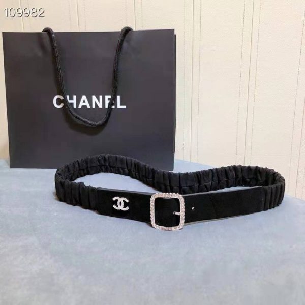 Chanel Women Goatskin Silver-Tone Metal & Strass Black Belt (5)