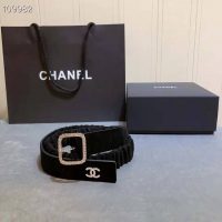 Chanel Women Goatskin Silver-Tone Metal & Strass Black Belt