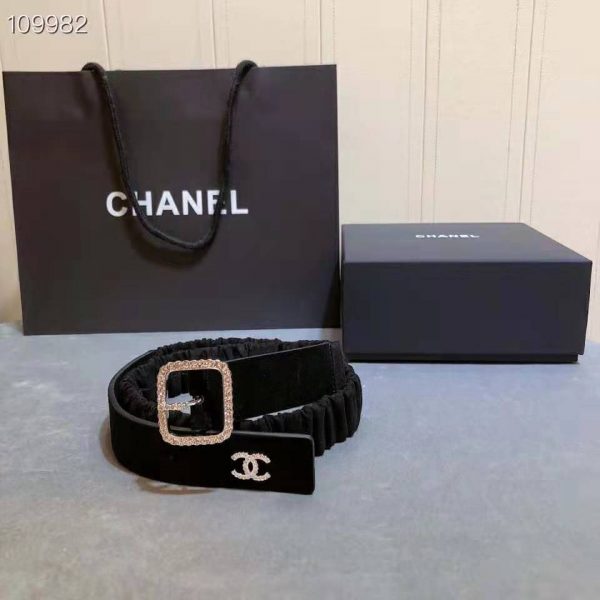 Chanel Women Goatskin Silver-Tone Metal & Strass Black Belt (6)