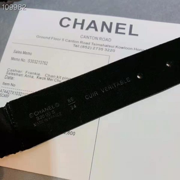 Chanel Women Goatskin Silver-Tone Metal & Strass Black Belt (9)