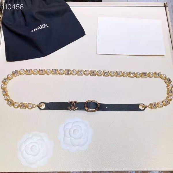 Chanel Women Gold-Tone Glass Pearls Gold & Crystal Belt (7)