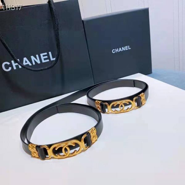 Chanel Women Lambskin & Gold Metal Black Belt (9)
