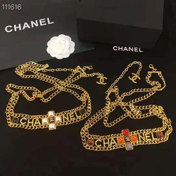 Chanel Women Metal & Natural Stones Gold Blue Red & Orange Belt (2)