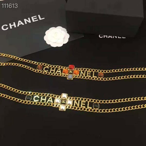 Chanel Women Metal & Natural Stones Gold Blue Red & Orange Belt (3)