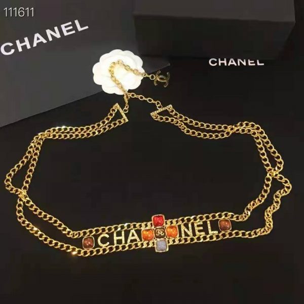 Chanel Women Metal & Natural Stones Gold Blue Red & Orange Belt (4)
