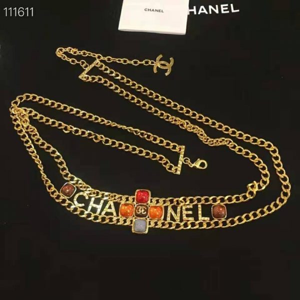 Chanel Women Metal & Natural Stones Gold Blue Red & Orange Belt (8)