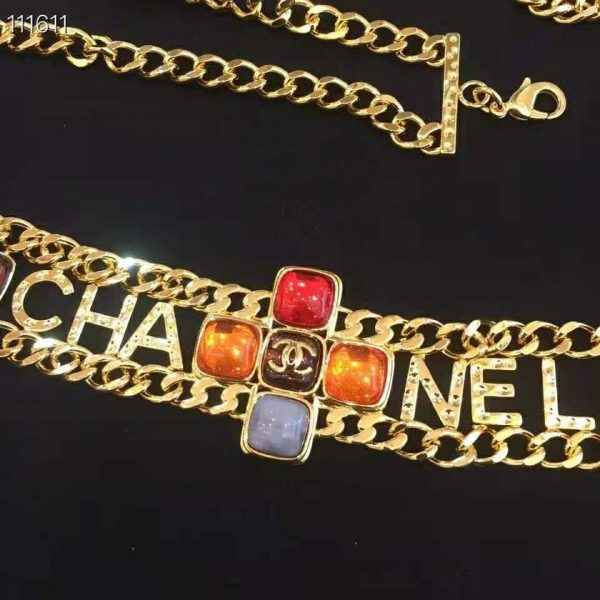 Chanel Women Metal & Natural Stones Gold Blue Red & Orange Belt (9)