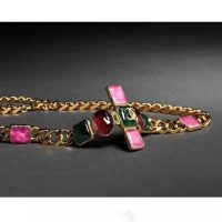 Chanel Women Metal & Resin Gold Green Burgundy & Pink Belt