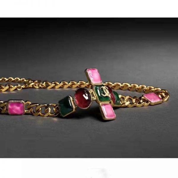 Chanel Women Metal & Resin Gold Green Burgundy & Pink Belt (4)