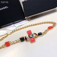 Chanel Women Metal & Resin Gold Green Burgundy & Pink Belt