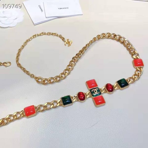 Chanel Women Metal & Resin Gold Green Burgundy & Pink Belt (6)