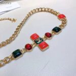 Chanel Women Metal & Resin Gold Green Burgundy & Pink Belt - Imagen 6