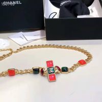 Chanel Women Metal & Resin Gold Green Burgundy & Pink Belt