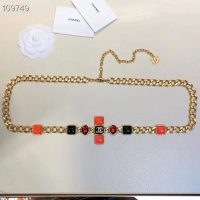 Chanel Women Metal & Resin Gold Green Burgundy & Pink Belt