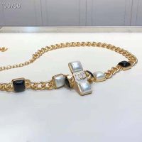 Chanel Women Metal & Resin Gold Pearly White & Black Belt