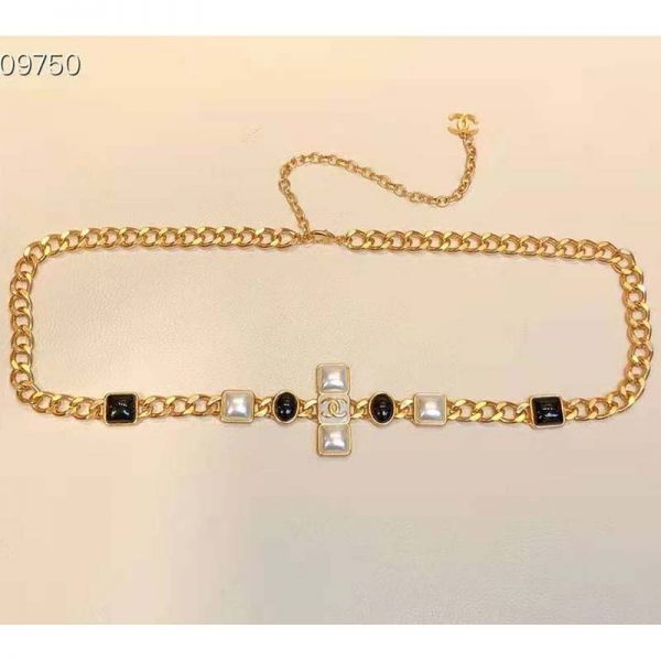 Chanel Women Metal & Resin Gold Pearly White & Black Belt (9)