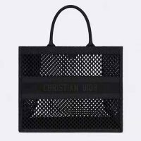 Dior Women Dior Book Tote Black Mesh Embroidery 'Christian Dior'