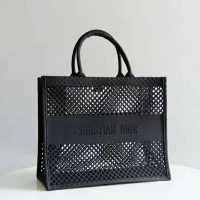 Dior Women Dior Book Tote Black Mesh Embroidery ‘Christian Dior’