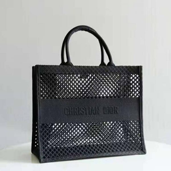 Dior Women Dior Book Tote Black Mesh Embroidery ‘Christian Dior’ (2)