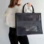 Dior Women Dior Book Tote Black Mesh Embroidery 'Christian Dior' - Imagen 6