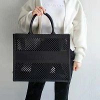 Dior Women Dior Book Tote Black Mesh Embroidery ‘Christian Dior’