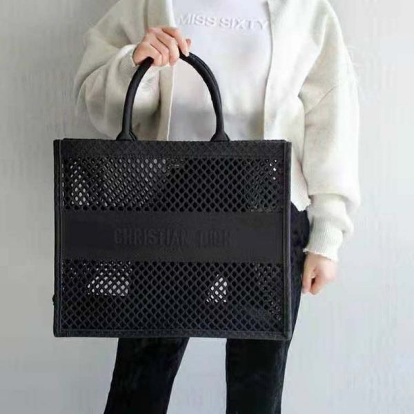 Dior Women Dior Book Tote Black Mesh Embroidery ‘Christian Dior’ (4)