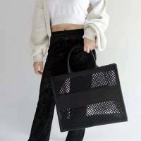 Dior Women Dior Book Tote Black Mesh Embroidery ‘Christian Dior’