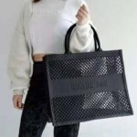 Dior Women Dior Book Tote Black Mesh Embroidery 'Christian Dior' - Imagen 7