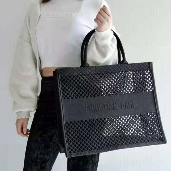 Dior Women Dior Book Tote Black Mesh Embroidery ‘Christian Dior’ (7)