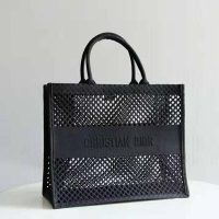 Dior Women Dior Book Tote Black Mesh Embroidery ‘Christian Dior’