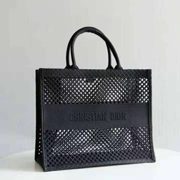 Dior Women Dior Book Tote Black Mesh Embroidery ‘Christian Dior’ (8)