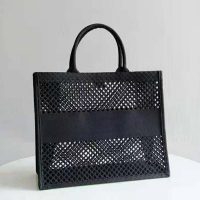 Dior Women Dior Book Tote Black Mesh Embroidery ‘Christian Dior’