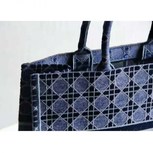 Dior Women Dior Book Tote Blue Cannage Embroidered Velvet (10)